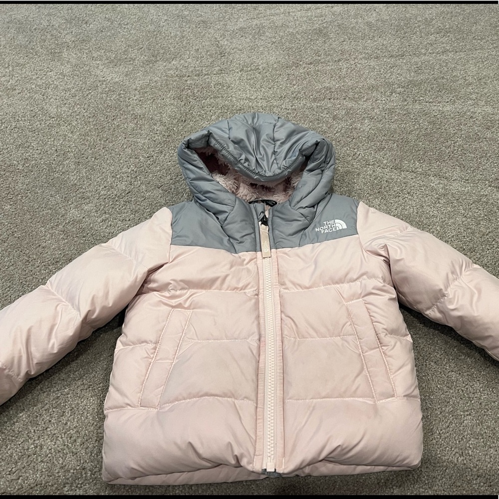 The North Face light pink and gray hooded winter coat. Size 3T